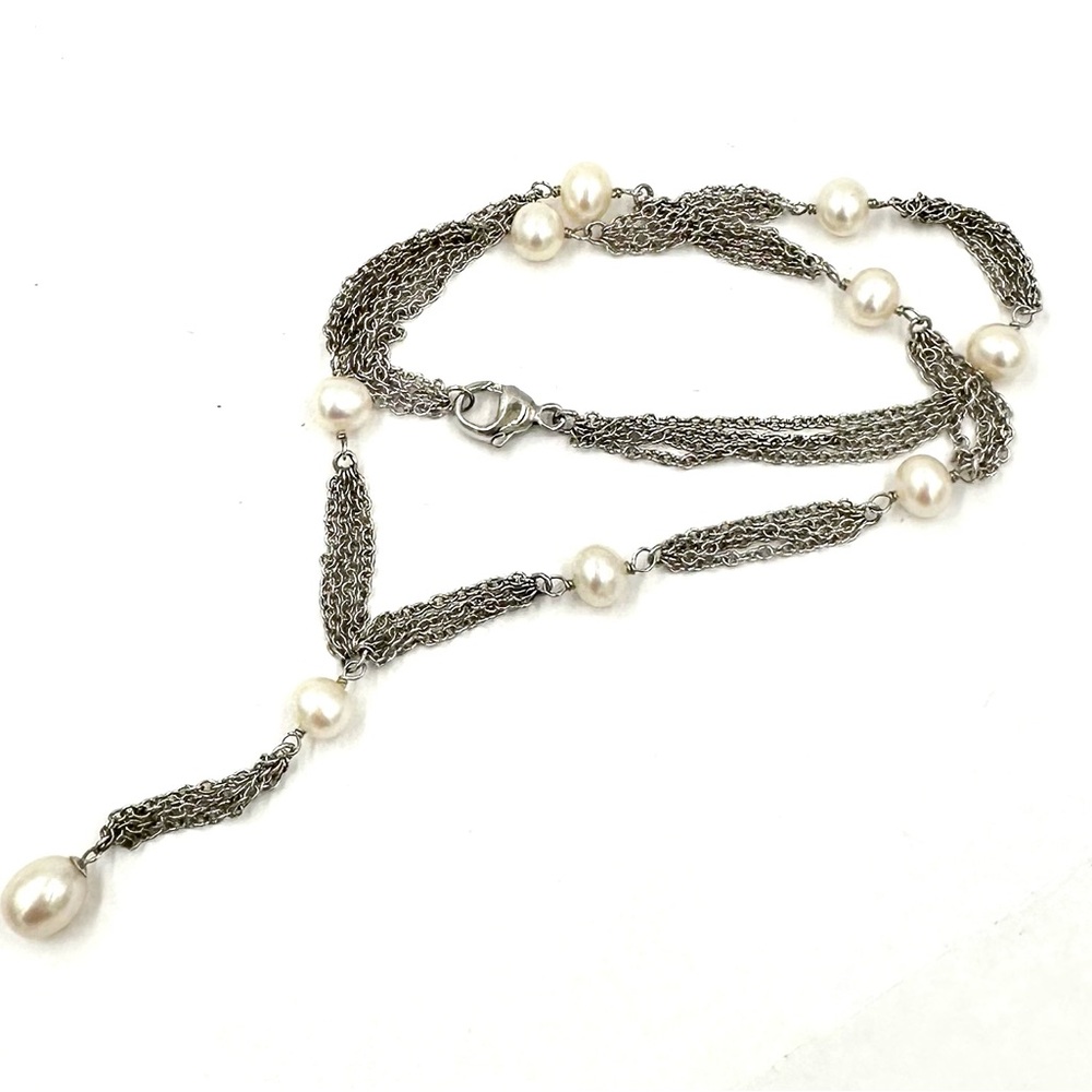 Elegant Honora Sterling Silver White Pearls Lariat Station Necklace